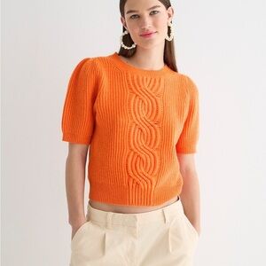 J.Crew Short-sleeve wool-cashmere blend cable-knit crewneck sweater